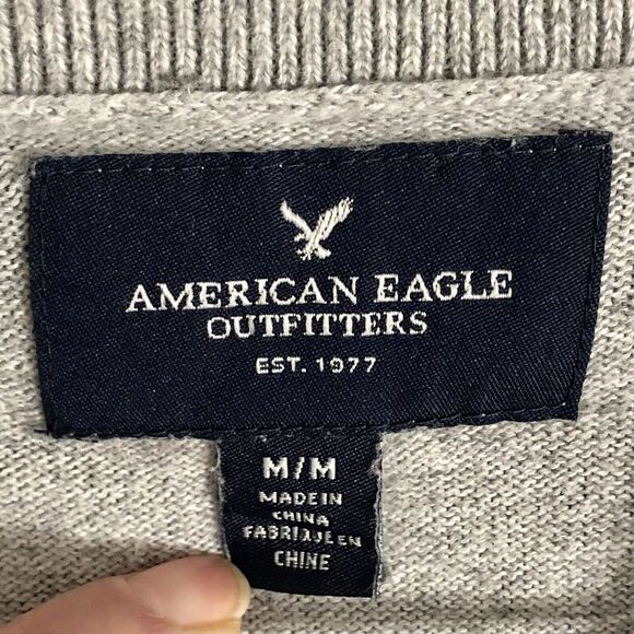 American Eagle Outfitters Cardigan Mens Sz M Grey Sweater Shawl Collar Button Up - Picture 6 of 10